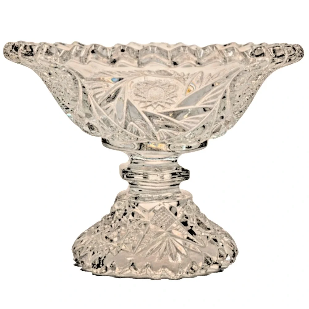 Vintage Clear Pressed Glass Pedestal Compote Bowl Candy Dish Starburst 6in